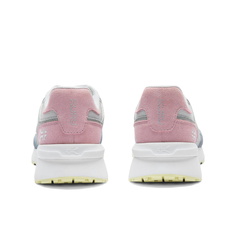 Back heel view of the KURU APOGEE Unisex Sneaker in Dove Gray-Multi.