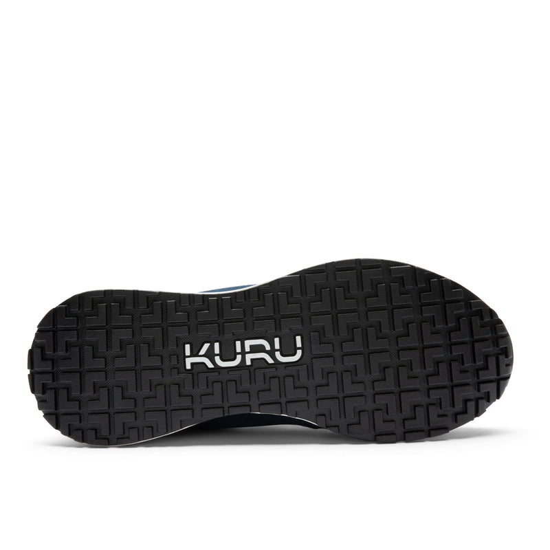 Outsole view of the KURU APOGEE Unisex Sneaker in Indigo-Bright White, showing the KURUSOLE tread.