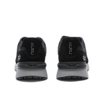 Back heel view of the KURU APOGEE Unisex Sneaker in Jet Black-Storm Gray.