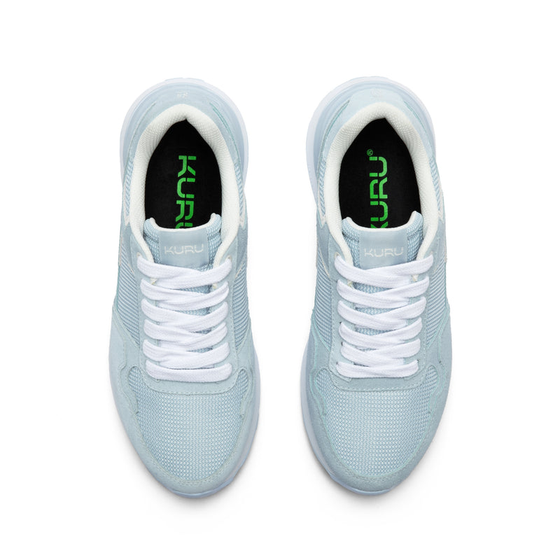 Top-down view of the KURU APOGEE Unisex Sneaker in Mist Blue-Bright White.