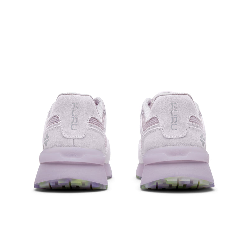 Back heel view of the KURU APOGEE Unisex Sneaker in Lavender Freeze.