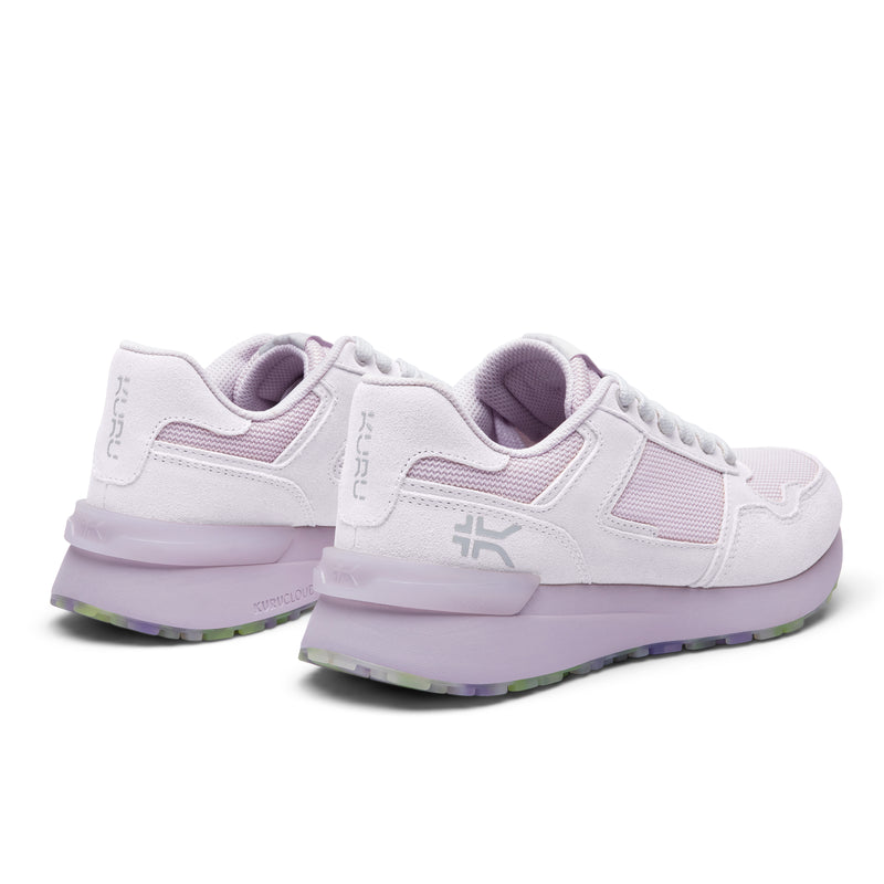 Close-up of the heel cup on the KURU APOGEE Unisex Sneaker in Lavender Freeze.