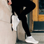 Back heel view of the KURU ATOM 2 Slip-On Women's Slip-On Sneaker in Dove Gray-Gum.