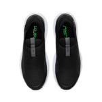 Top-down view of the KURU ATOM 2 Slip-On Men's Slip-On Sneaker in Jet Black-Bright White.