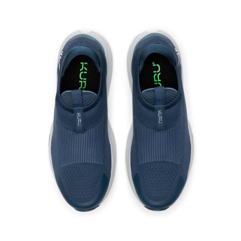 Top-down view of the KURU ATOM 2 Slip-On Men's Slip-On Sneaker in Mountain Blue-Dove Gray.