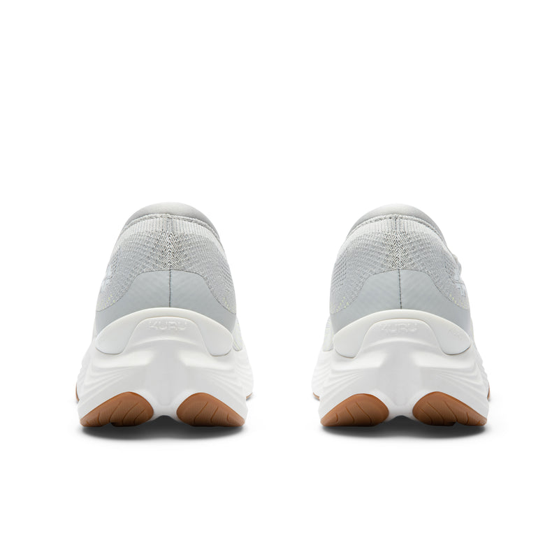 Back heel view of the KURU ATOM 2 Slip-On Women's Slip-On Sneaker in Dove Gray-Gum.