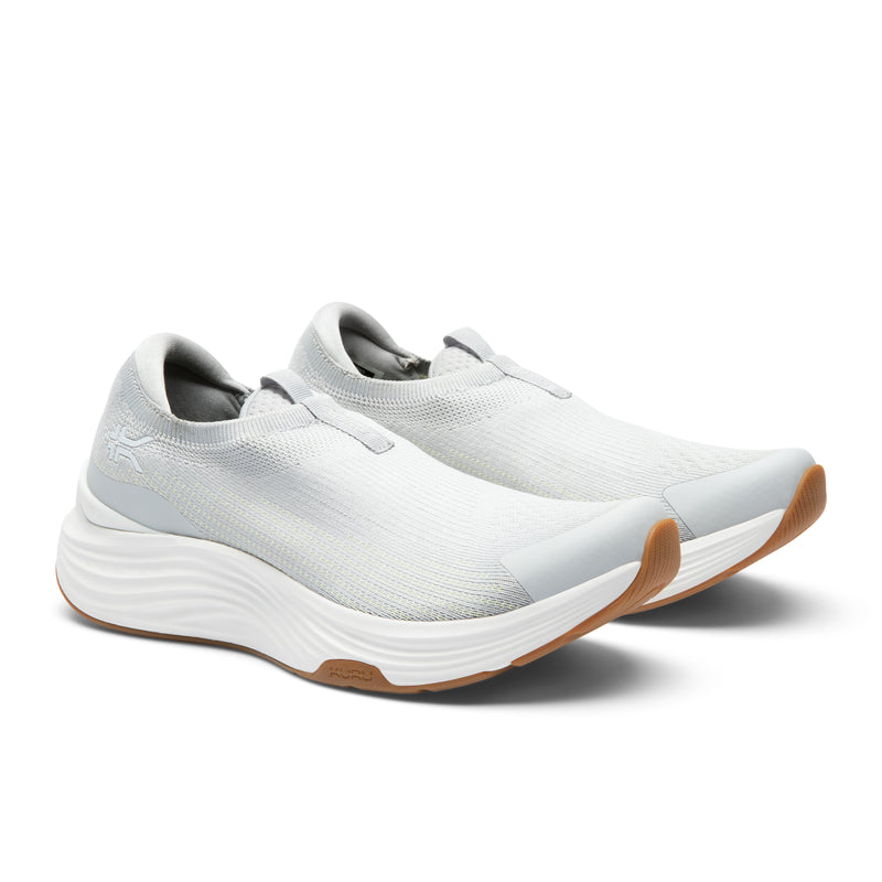 Pair of KURU ATOM 2 Slip-On Women's Slip-On Sneaker in Dove Gray-Gum, angled view.
