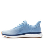 Inner side view of the KURU ATOM Fusion Women's Sneaker in Mist Blue-Twilight Purple.
