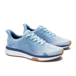 Pair of KURU ATOM Fusion Women's Sneaker in Mist Blue-Twilight Purple, angled view.
