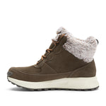 Inner side view of the KURU ATOM Lumi Women's Sneaker in Burnt Olive-Sand.