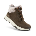 Angled profile view of the KURU ATOM Lumi Women's Sneaker in Burnt Olive-Sand.