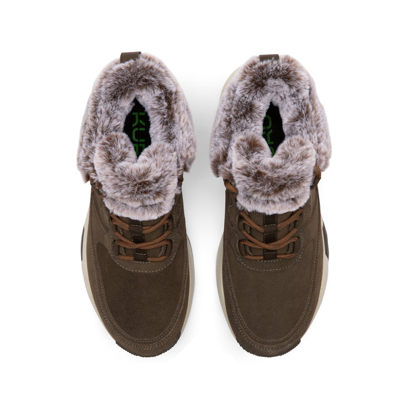 Top-down view of the KURU ATOM Lumi Women's Sneaker in Burnt Olive-Sand.