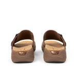 Back heel view of the KURU CODA Aika Women's Sandal in Molasses Brown.