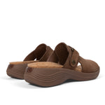 Close-up of the heel cup on the KURU CODA Aika Women's Sandal in Molasses Brown.