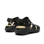 Close-up of the heel cup on the KURU CODA Muse Women's Sandal in Jet Black-Emboss.