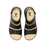 Top-down view of the KURU CODA Muse Women's Sandal in Jet Black-Emboss.