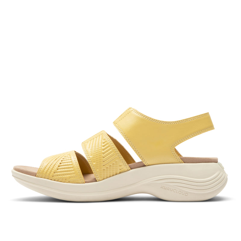 Inner side view of the KURU CODA Muse Women's Sandal in Pineapple Splash.