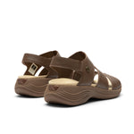 Close-up of the heel cup on the KURU CODA Muse Women's Sandal in Molasses Brown.