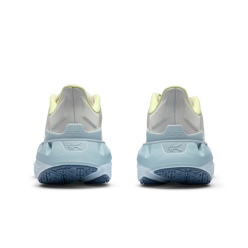 Back heel view of the KURU CURA Unisex Shoe in Almond-Mist Blue.
