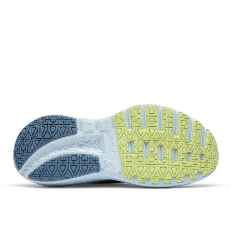 Outsole view of the KURU CURA Unisex Shoe in Almond-Mist Blue, showing the KURUSOLE tread.