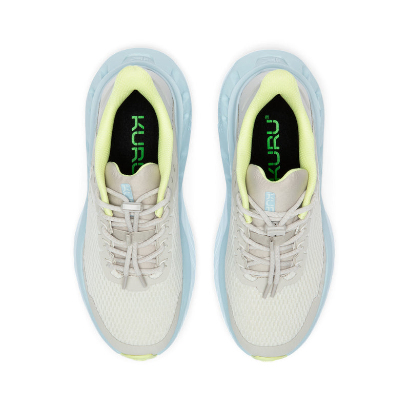 Top-down view of the KURU CURA Unisex Shoe in Almond-Mist Blue.