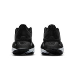 Back heel view of the KURU CURA Unisex Shoe in Jet Black-Storm Gray.