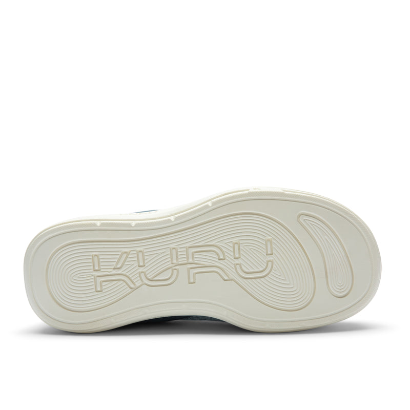 Outsole view of the KURU DRAFT 2 Women's Slipper in Mineral Blue-Pearl White, showing the KURUSOLE tread.