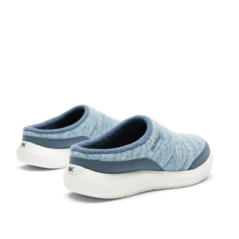 Close-up of the heel cup on the KURU DRAFT 2 Women's Slipper in Mineral Blue-Pearl White.