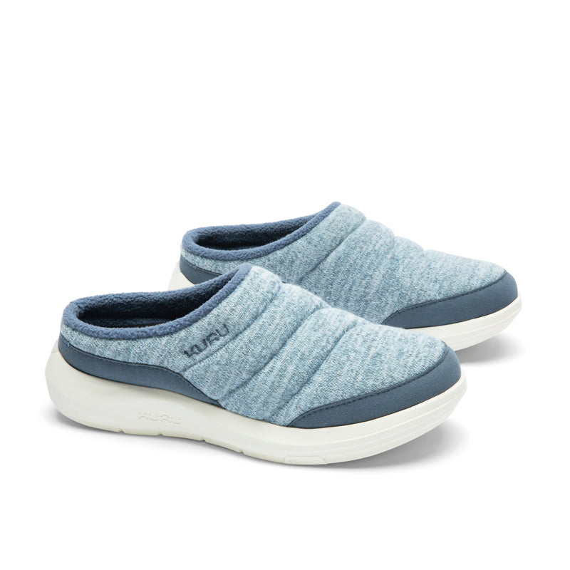 Pair of KURU DRAFT 2 Women's Slipper in Mineral Blue-Pearl White, angled view.