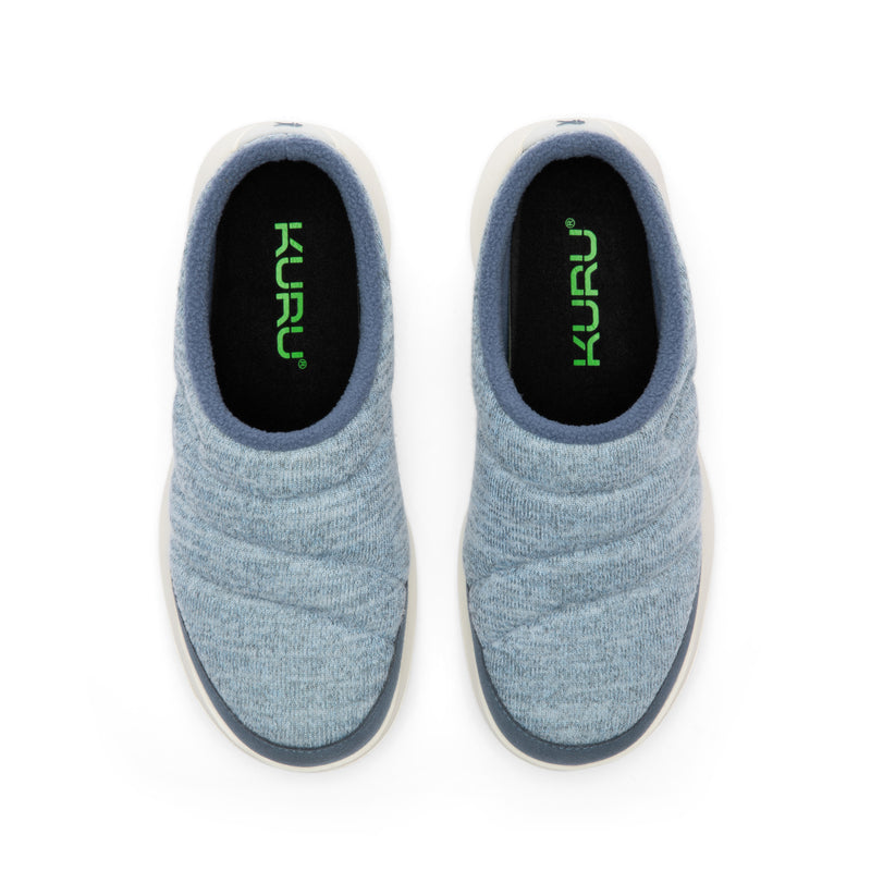 Top-down view of the KURU DRAFT 2 Women's Slipper in Mineral Blue-Pearl White.