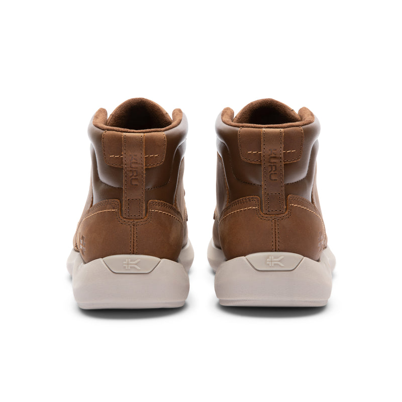 Back heel view of the KURU DRAFT Aalto Men's Slipper in Cashew Brown-Sand.