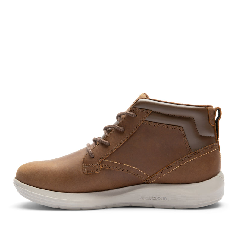 Inner side view of the KURU DRAFT Aalto Men's Slipper in Cashew Brown-Sand.