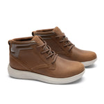 Pair of KURU DRAFT Aalto Men's Slipper in Cashew Brown-Sand, angled view.