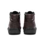 Back heel view of the KURU DRAFT Aalto Men's Slipper in Tobacco Brown-Jet Black.
