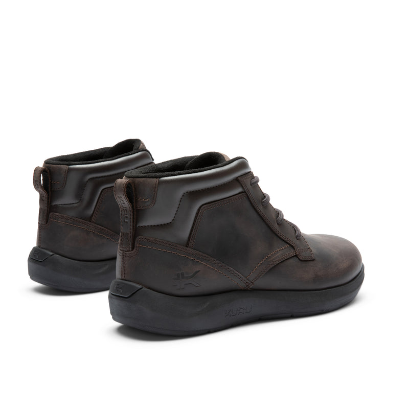 Close-up of the heel cup on the KURU DRAFT Aalto Men's Slipper in Tobacco Brown-Jet Black.
