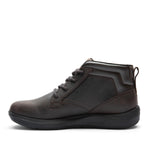 Inner side view of the KURU DRAFT Aalto Men's Slipper in Tobacco Brown-Jet Black.