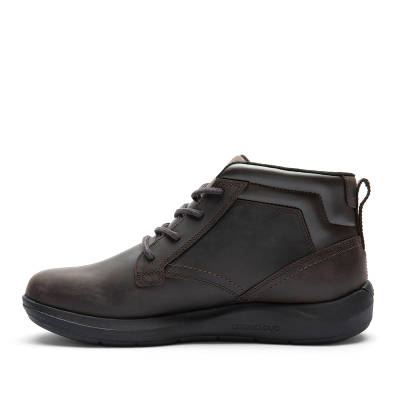 Inner side view of the KURU DRAFT Aalto Men's Slipper in Tobacco Brown-Jet Black.