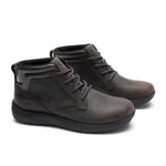 Pair of KURU DRAFT Aalto Men's Slipper in Tobacco Brown-Jet Black, angled view.