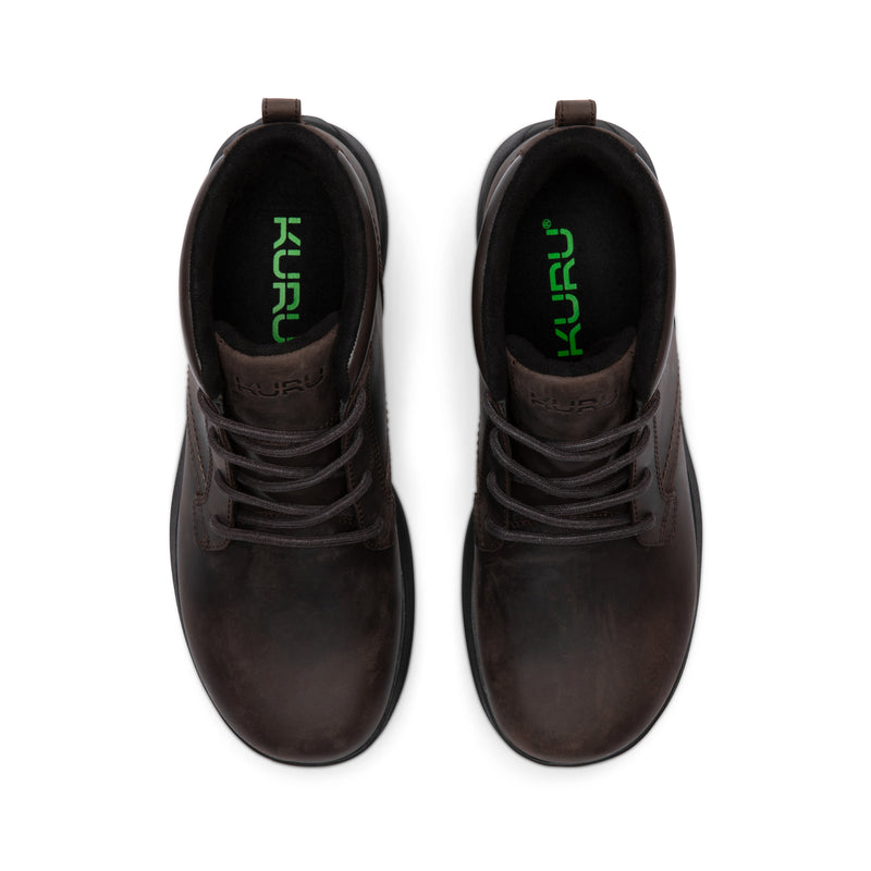 Top-down view of the KURU DRAFT Aalto Men's Slipper in Tobacco Brown-Jet Black.