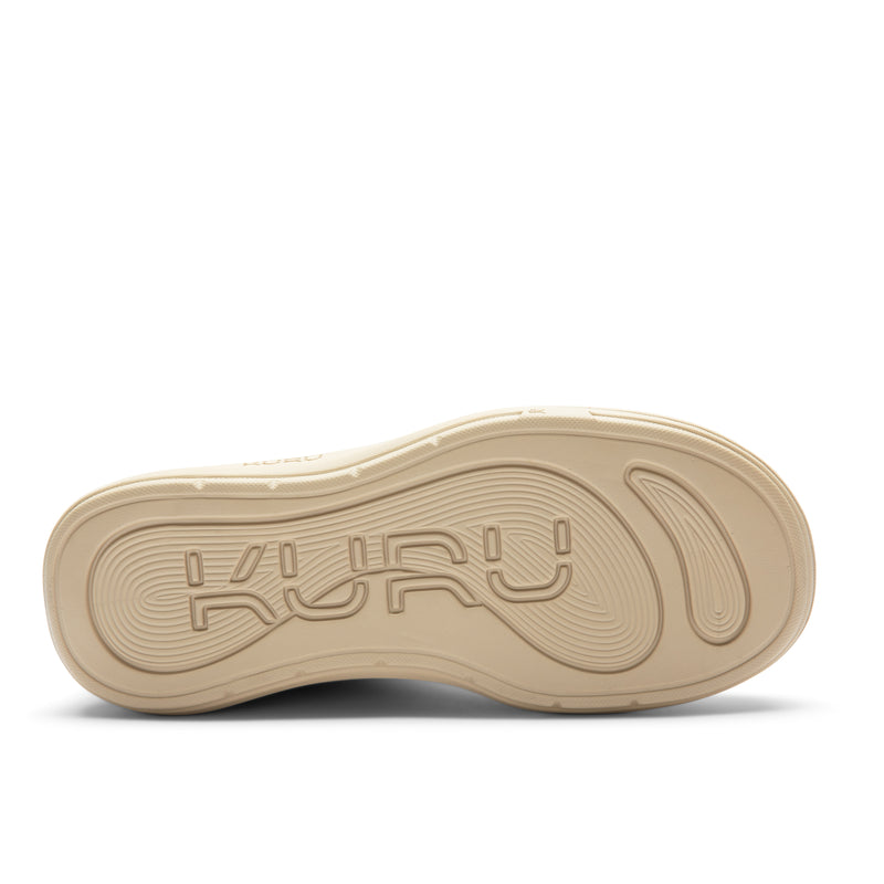 Outsole view of the KURU DRAFT Lahti Women's Slipper in Lathi-Buff Tan, showing the KURUSOLE tread.