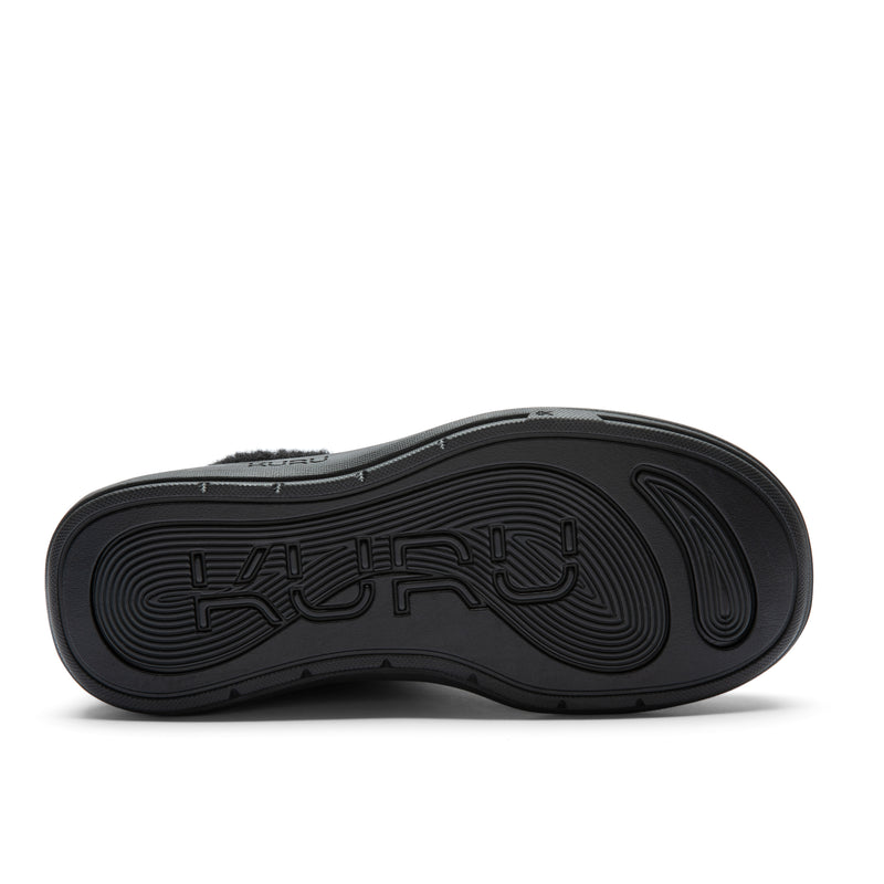Outsole view of the KURU DRAFT Lahti Women's Slipper in Jet Black, showing the KURUSOLE tread.