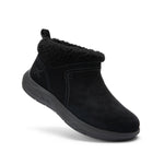 Angled profile view of the KURU DRAFT Lahti Women's Slipper in Jet Black.