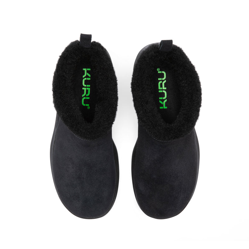 Top-down view of the KURU DRAFT Lahti Women's Slipper in Jet Black.