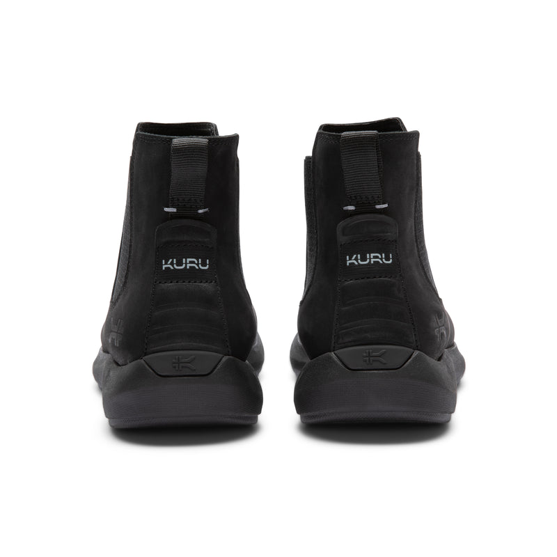 Back heel view of the KURU DRAFT Salo Men's Slipper in Jet Black.