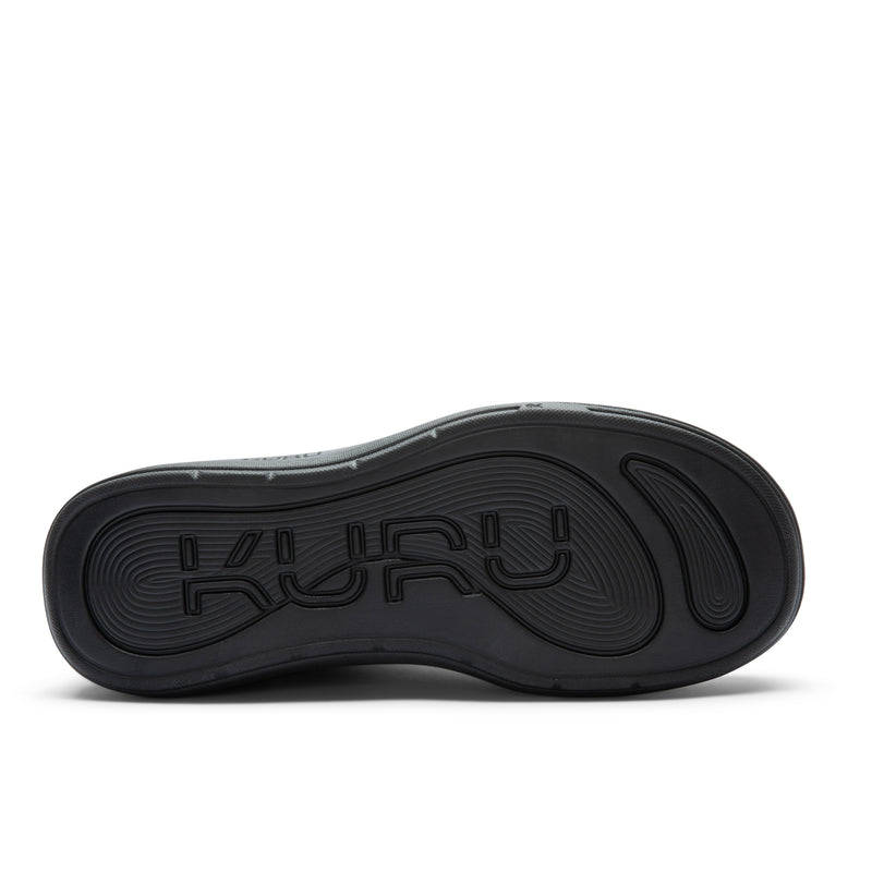 Outsole view of the KURU DRAFT Salo Men's Slipper in Jet Black, showing the KURUSOLE tread.