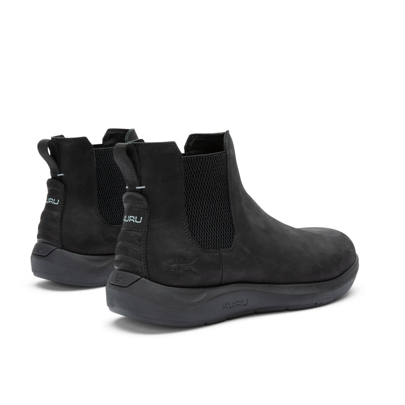 Close-up of the heel cup on the KURU DRAFT Salo Men's Slipper in Jet Black.