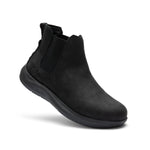 Angled profile view of the KURU DRAFT Salo Men's Slipper in Jet Black.