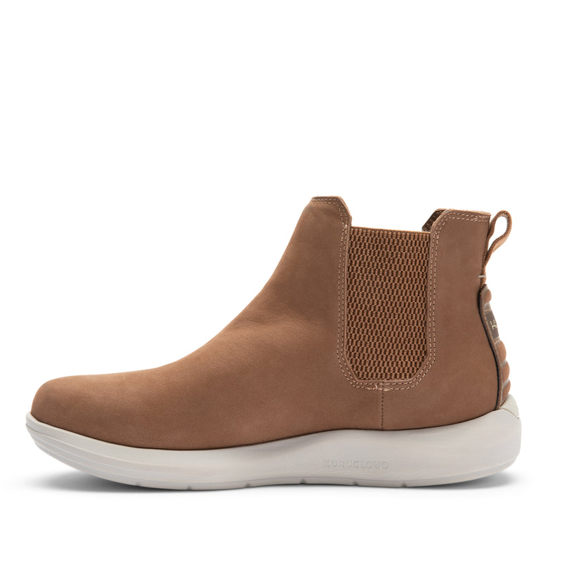 Inner side view of the KURU DRAFT Salo Men's Slipper in Tobacco Brown.