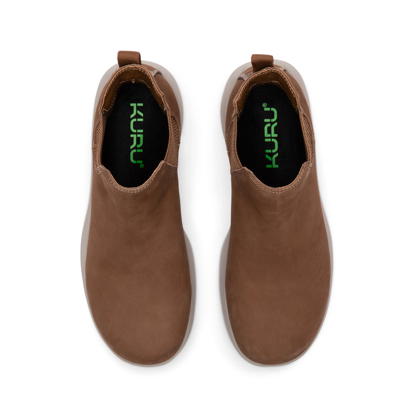 Top-down view of the KURU DRAFT Salo Men's Slipper in Tobacco Brown.
