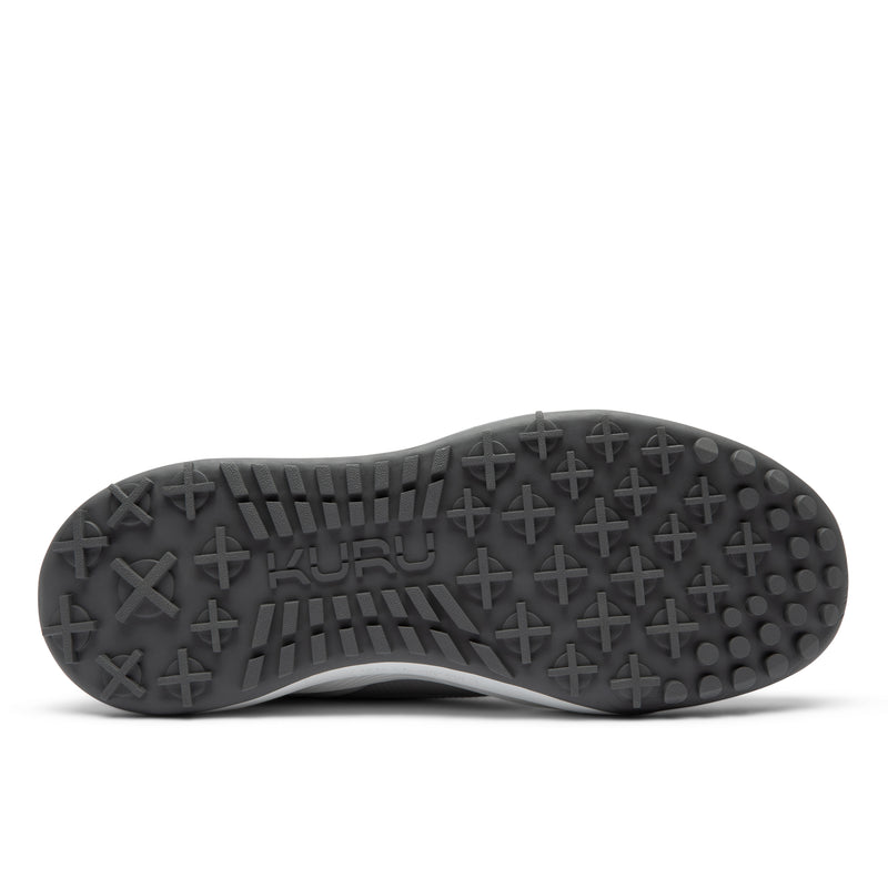 Outsole view of the KURU DRIVE Golf Unisex Golf Shoe in Dove Gray-Bright White, showing the KURUSOLE tread.